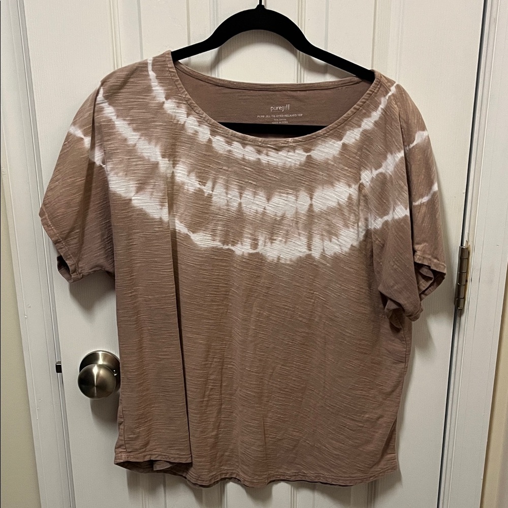 Pure Jill Women's Tan Tie-Dye Short Sleeve Top